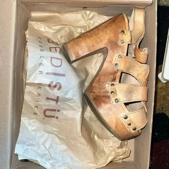Bed Stu Women’s Melissa Distressed Tan Leather Rustic White 7.5 Platform Sandals - Picture 14 of 14
